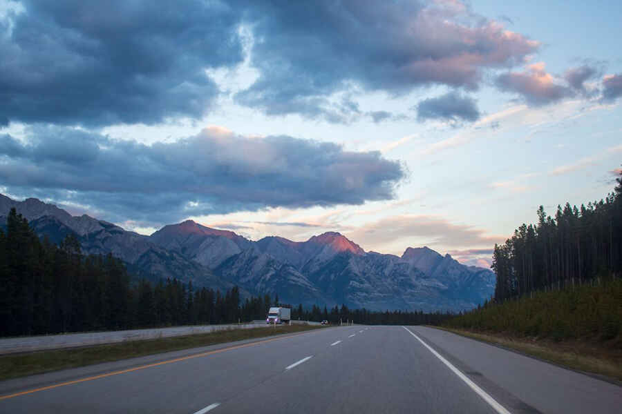 One of Canada’s open roads to Banff National Park, Alberta