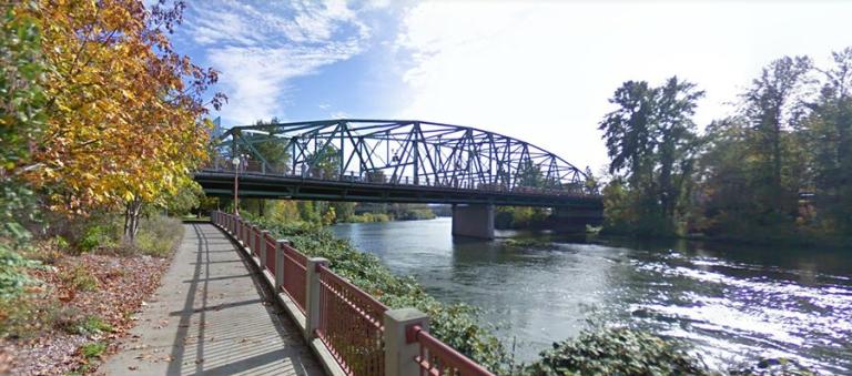 Crossing the historic Ferry Street Bridge in Oregon
